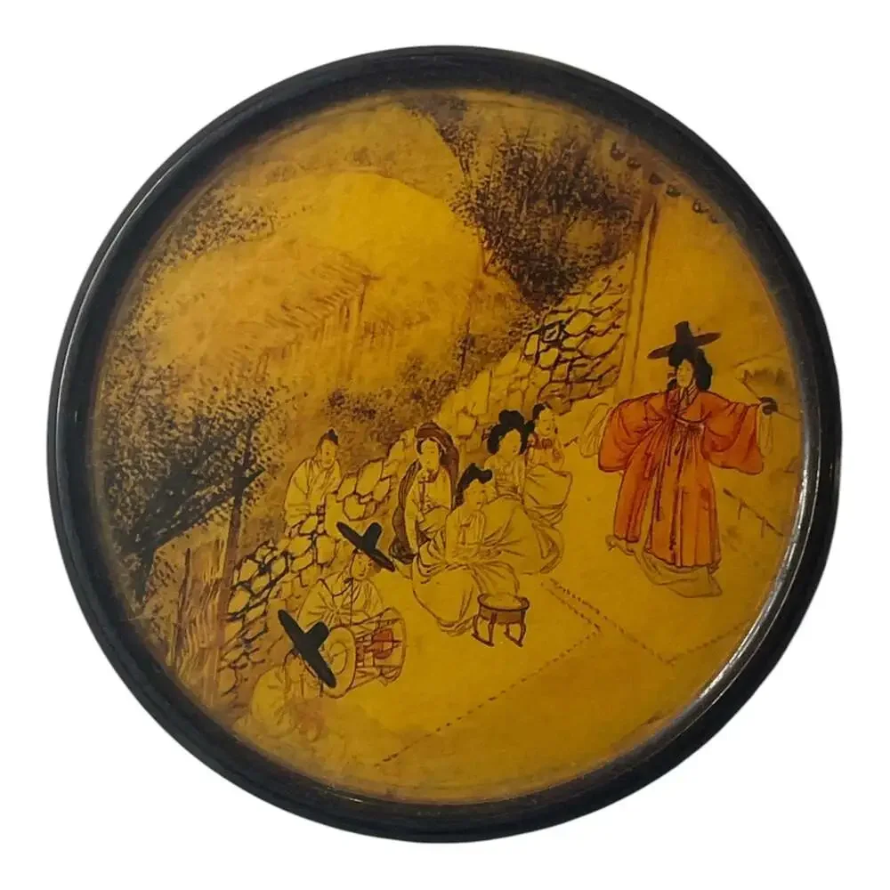 Vtg Collection Set of 4 Round Cork Coasters Shin Yoon-bok Korean Paintings